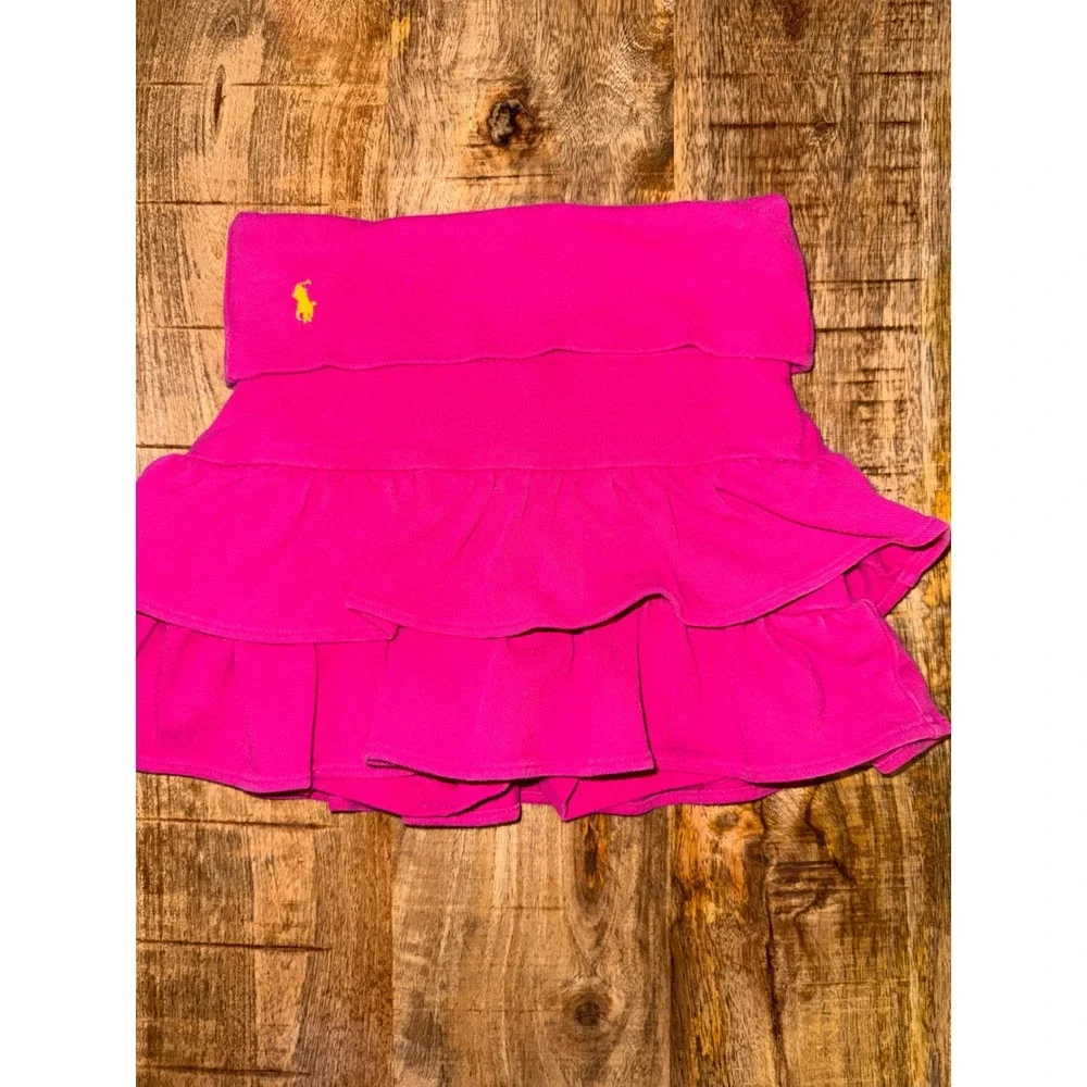 Ralph Lauren Toddler Girls Pink Ruffle Skort Size 2T Cotton Pique Yellow Pony